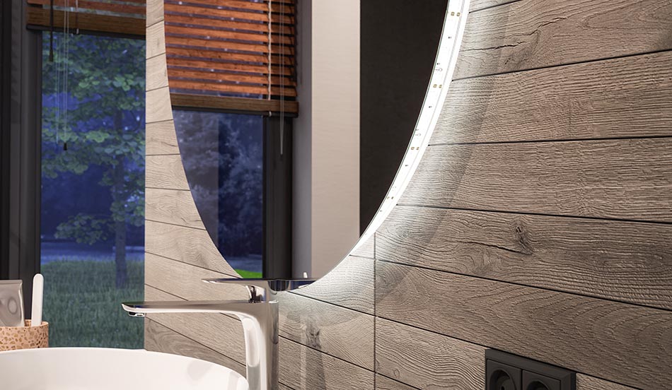 Runt LED-spegel med ambient-effekt och elegant diffust ljus | ARTFORMA