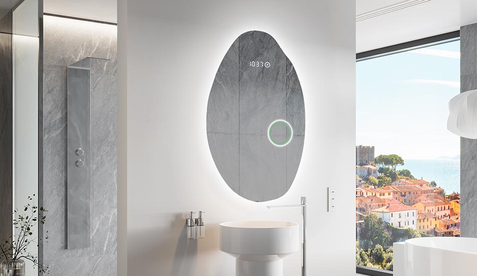 Oregelbundet spegel med mjukt omgivningsbelysning för eleganta interiörer | ARTFORMA