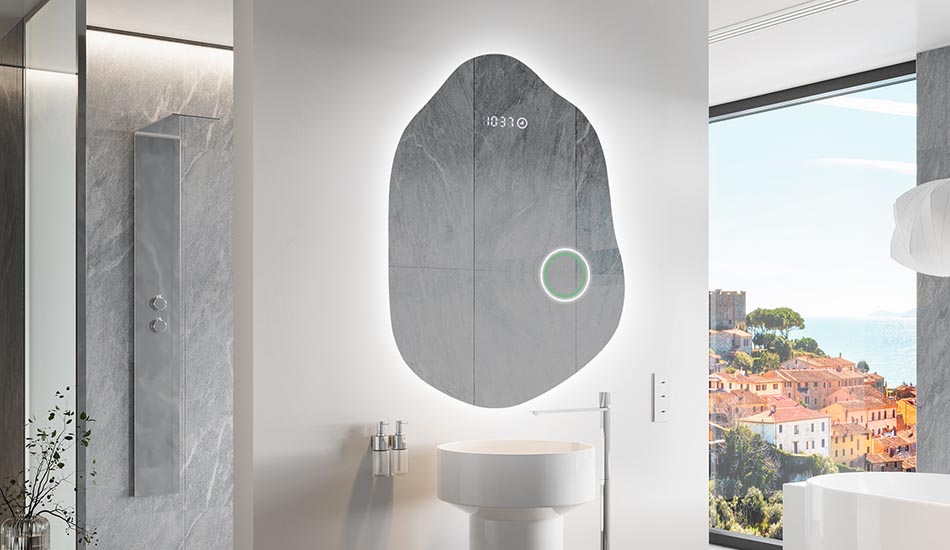 Oregelbundet spegel med mjukt omgivningsbelysning för eleganta interiörer | ARTFORMA