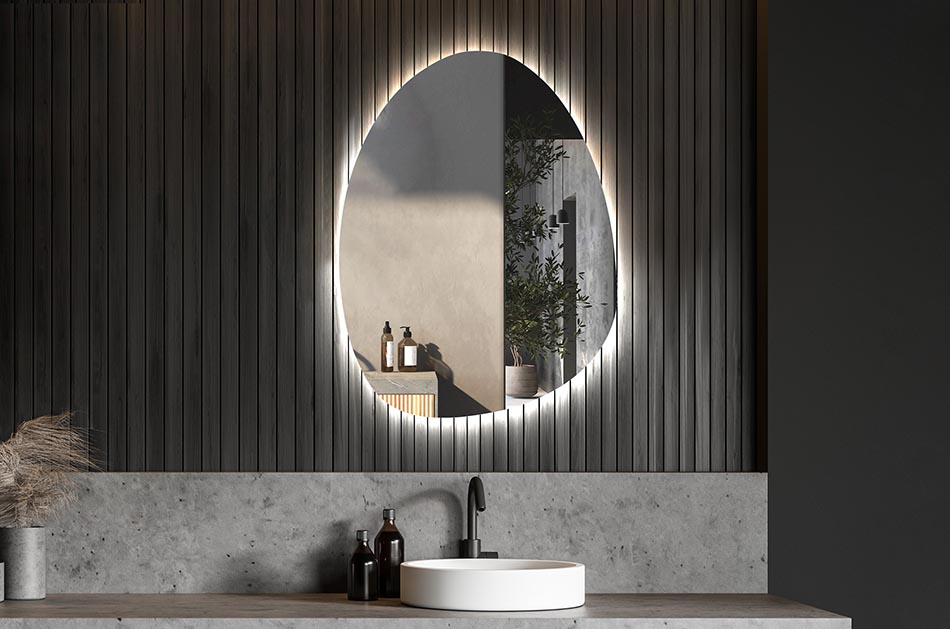 Oregelbundet spegel med mjukt omgivningsbelysning för eleganta interiörer | ARTFORMA