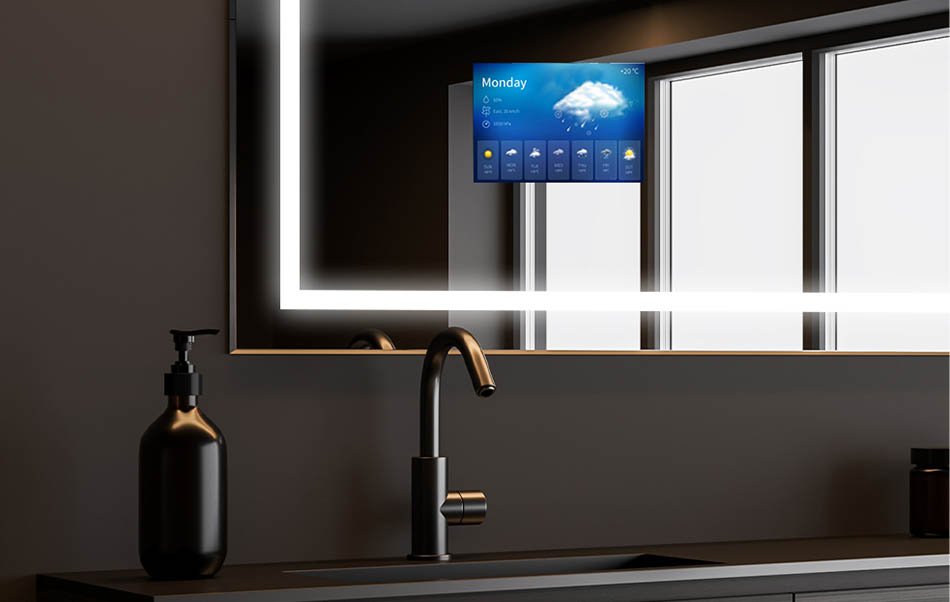 På våra badrumsspeglar kan du installera AccuWeather-appen som visar aktuell väderprognos. Det är den bästa informationskällan som används av 1,5 miljarder människor varje dag. Om du precis har kollat ​​att dagen inte kommer att vara bra för långa promenader… koppla av i ett varmt bad med din favoritserie. Varmvatten, mjuk LED-belysning och en serie av hög kvalitet garanterar en bra dag!