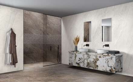 Glaserad keramikplatta för golv, 120x280 cm, brun stenlook, matt, A4H1133 Agathos Multicolor
