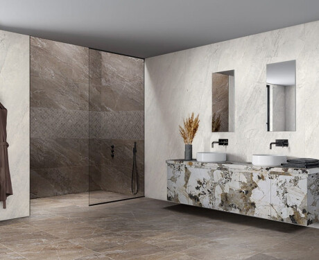 Glaserad keramikplatta för golv, 120x280 cm, brun stenlook, matt, A4H1133 Agathos Multicolor