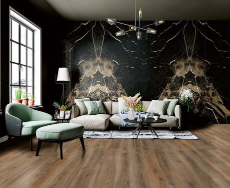 Storformatsgresplatta för golv, 120x280 cm, Bookmatch, svart, glansig, med guldådring, rektifierad, A4H203 Pierre Black