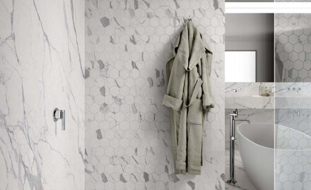 Glaserad golvplatta 120x280 cm, matt, med grå ådring, rektifierad A4H452 Statuario Superiore