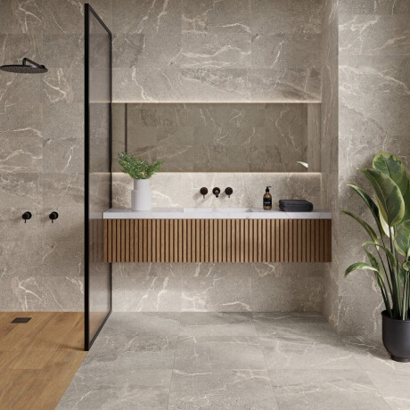 Stenliknande keramikplattor med ådring för golv, 100x100, matt, grå A4H506 Volterra Grey #1