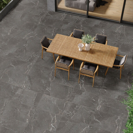 Stenliknande keramikplattor med ådring för golv, 100x100, matt, mörkgrå A4H507 Volterra Stone #2