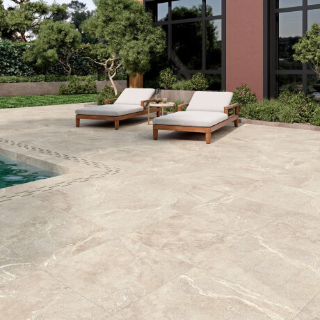Stenliknande keramikplattor med ådring för golv, 100x100, matt, gråbeige taupe A4H508 Volterra Bone #2