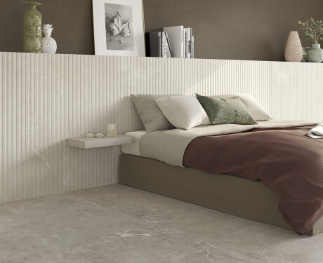 Räfflad keramikplatta för golv, 60x120, ljusgrå, matt, A4H510 Rigat-One Ermetica Bianco