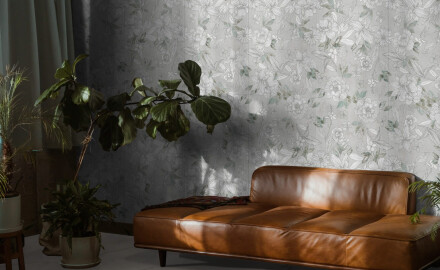 Väggplattor 60x120 cm, gråa med blommönster, matt, A4H923 Lirio