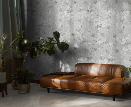 Väggplattor 60x120 cm, gråa med blommönster, matt, A4H923 Lirio