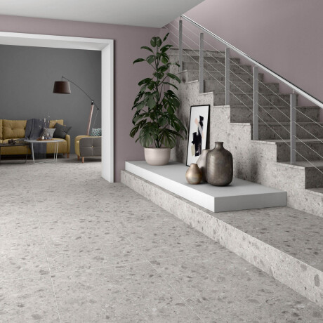 Glaserad keramikplatta för golv 60x120 Grey, matt, rektifierad A4H97 Terrazzo #10