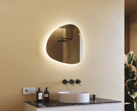 LED Badrumsspegel med oregelbunden form 54x54cm med kallt LED-ljus 7000K, varmt ljus 3000K eller neutralt ljus 4500K