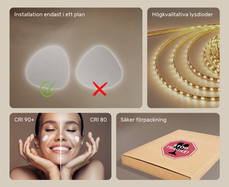 LED Badrumsspegel med oregelbunden form 54x54cm med kallt LED-ljus 7000K, varmt ljus 3000K eller neutralt ljus 4500K #5