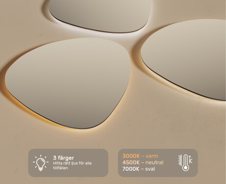 LED Badrumsspegel med oregelbunden form 74x74cm med kallt LED-ljus 7000K, varmt ljus 3000K eller neutralt ljus 4500K #3