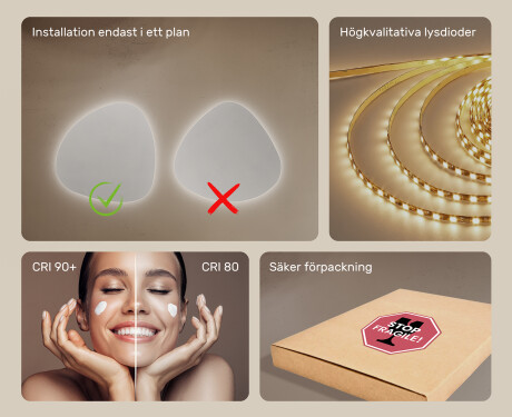 LED Badrumsspegel med oregelbunden form 74x74cm med kallt LED-ljus 7000K, varmt ljus 3000K eller neutralt ljus 4500K #5