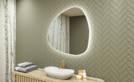 LED Badrumsspegel med oregelbunden form 74x74cm med kallt LED-ljus 7000K, varmt ljus 3000K eller neutralt ljus 4500K