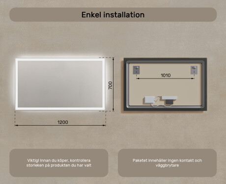 Badrumsspegel med LED-belysning Spegel 120x70cm med kallt LED-ljus 7000K, varmt ljus 3000K eller neutralt ljus 4500K #7
