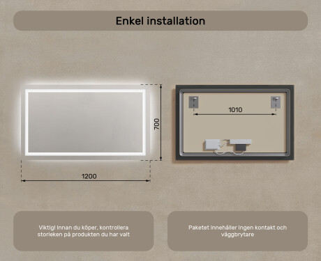 Badrumsspegel med LED-belysning Spegel 120x70cm med kallt LED-ljus 7000K, varmt ljus 3000K eller neutralt ljus 4500K #7