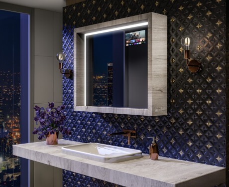 LED-badrumsspegel med WoodenFrame-ram i färgen Oslo-ek