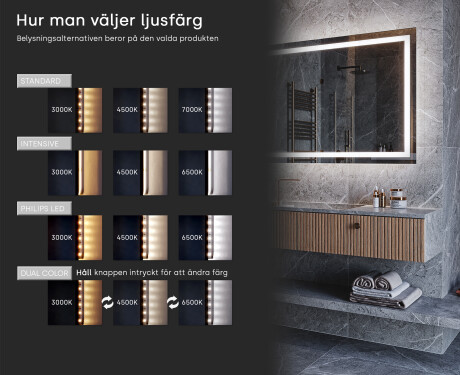 LED-badrumsspegel med WoodenFrame-ram i färgen Oslo-ek #9