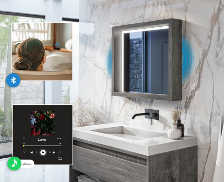 LED-badrumsspegel med WoodenFrame-ram i färgen Oslo-ek #5