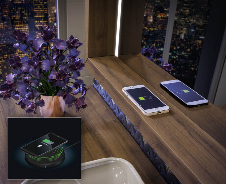 LED-badrumsspegel med WoodenFrame-ram i färgen Oslo-ek #7