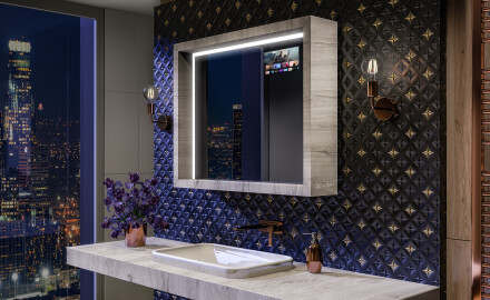 LED-badrumsspegel med WoodenFrame-ram i färgen Oslo-ek