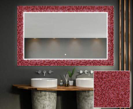 Dekorativ Spegel Med Belysning För Badrum - Red Mosaic