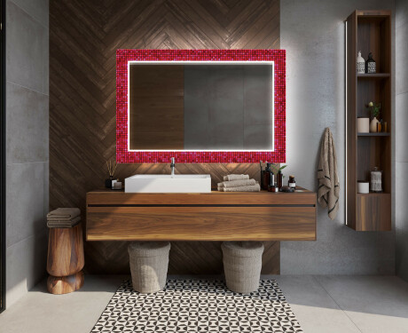 Dekorativ Spegel Med Belysning För Badrum - Red Mosaic #12