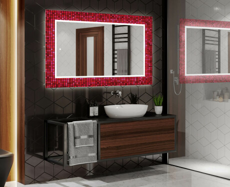 Dekorativ Spegel Med Belysning För Badrum - Red Mosaic #2