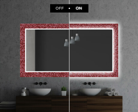 Dekorativ Spegel Med Belysning För Badrum - Red Mosaic #7