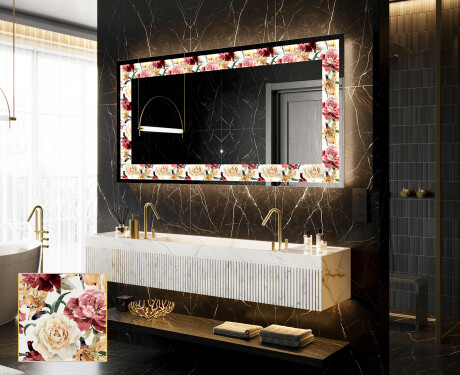 Dekorativ Spegel Med Belysning - Flowers Full Of Colors