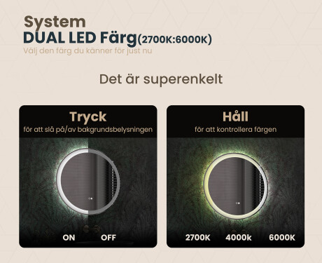 Rund badrumsspegel med LED-belysning Spegel 60cm med Dual color, Touch-brytare, Värmemattor - L76 #3