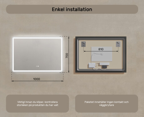 Badrumsspegel med LED-belysning Spegel 100x70cm med Dual color, Touch-brytare, Värmemattor, Bluetooth högtalare L141 #8