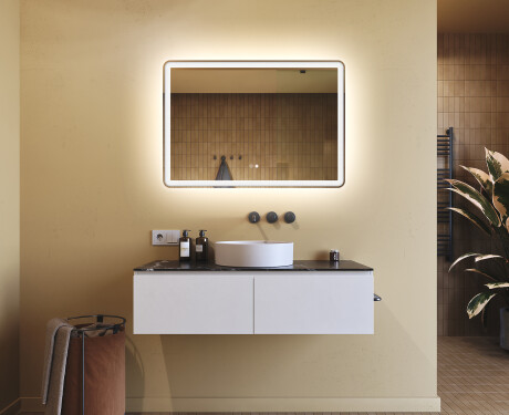 Badrumsspegel med LED-belysning Spegel 100x70cm med Dual color, Touch-brytare, Värmemattor, Bluetooth högtalare L141 #9