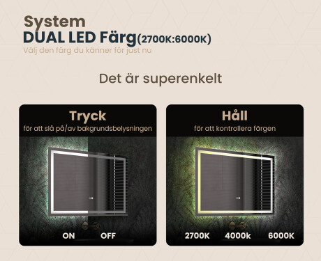 Badrumsspegel med LED-belysning Spegel 70x50cm med Dual color, Touch-brytare, Värmemattor - L49 #3