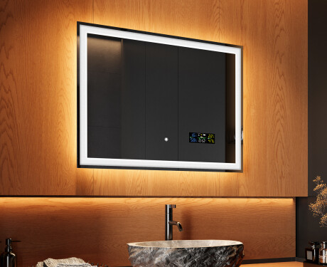 Badrumsspegel med LED-belysning Spegel 80x60cm med Dual color, Touch-brytare, Väderstation - L01