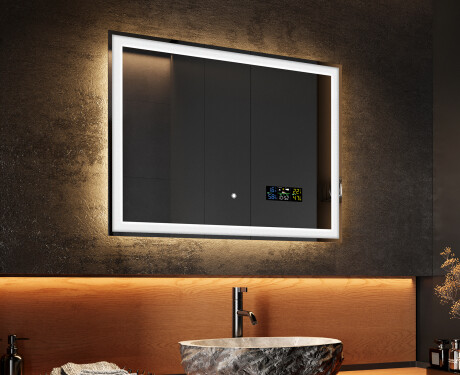 Badrumsspegel med LED-belysning Spegel 80x60cm med Dual color, Touch-brytare, Väderstation - L01 #2