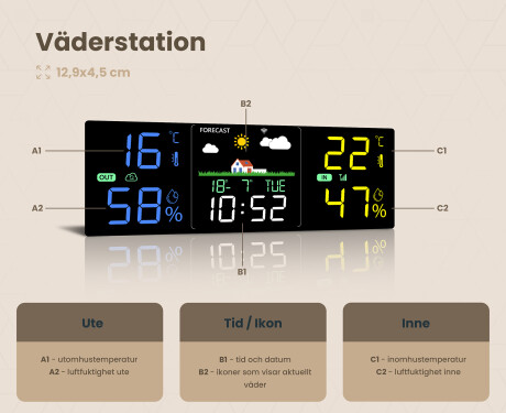 Badrumsspegel med LED-belysning Spegel 80x60cm med Dual color, Touch-brytare, Väderstation - L01 #4