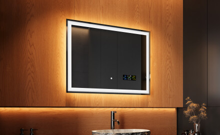 Badrumsspegel med LED-belysning Spegel 80x60cm med Dual color, Touch-brytare, Väderstation - L01