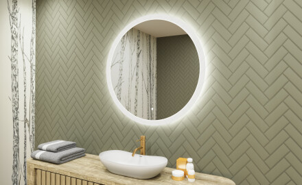 Rundt badrumsspegel med LED-belysning 80 cm med Dual color, Touch-brytare