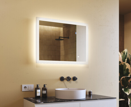 Rektangulärt badrumsspegel med LED-belysning 80x60 cm med Dual color, Touch-brytare