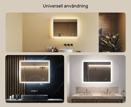 Rektangulärt badrumsspegel med LED-belysning 80x60 cm med Dual color, Touch-brytare #2