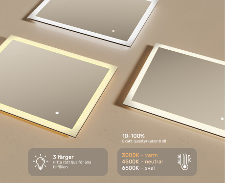 Rektangulärt badrumsspegel med LED-belysning 80x60 cm med Dual color, Touch-brytare #3