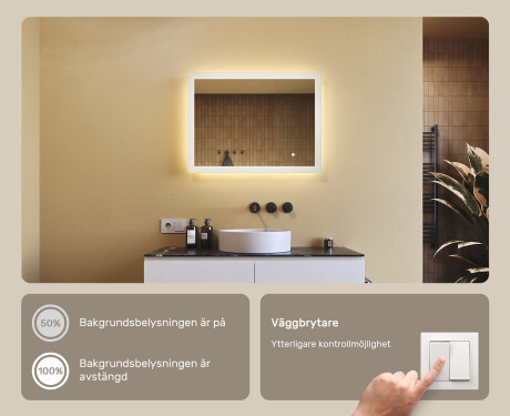Rektangulärt badrumsspegel med LED-belysning 80x60 cm med Dual color, Touch-brytare #4