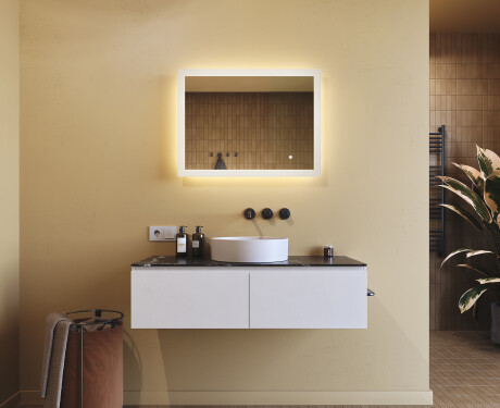 Rektangulärt badrumsspegel med LED-belysning 80x60 cm med Dual color, Touch-brytare #8