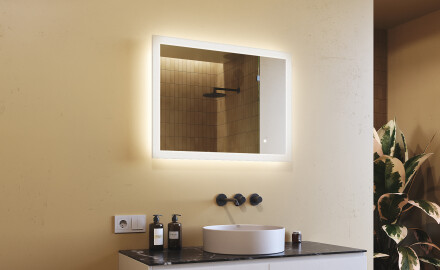 Rektangulärt badrumsspegel med LED-belysning 80x60 cm med Dual color, Touch-brytare