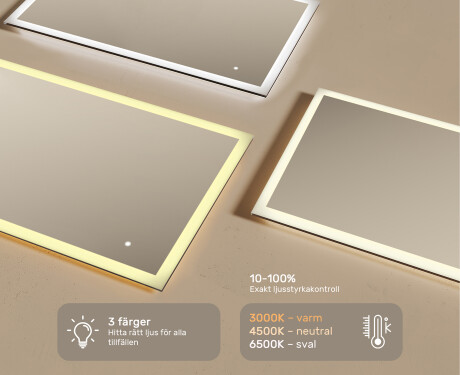 Rektangulärt badrumsspegel med LED-belysning 120x70 cm med Dual color, Touch-brytare #3