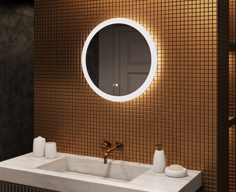 Runda badrumsspeglar med LED-belysning 60 cm med Dual color, Touch-brytare, Värmemattor